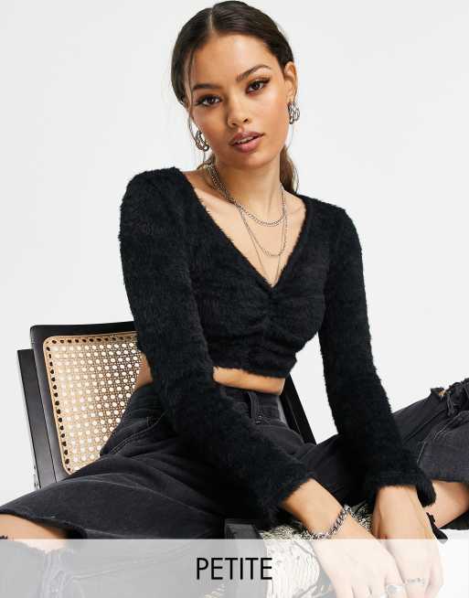 Topshop Petite - Sort cardigan i blød strik med knap foran