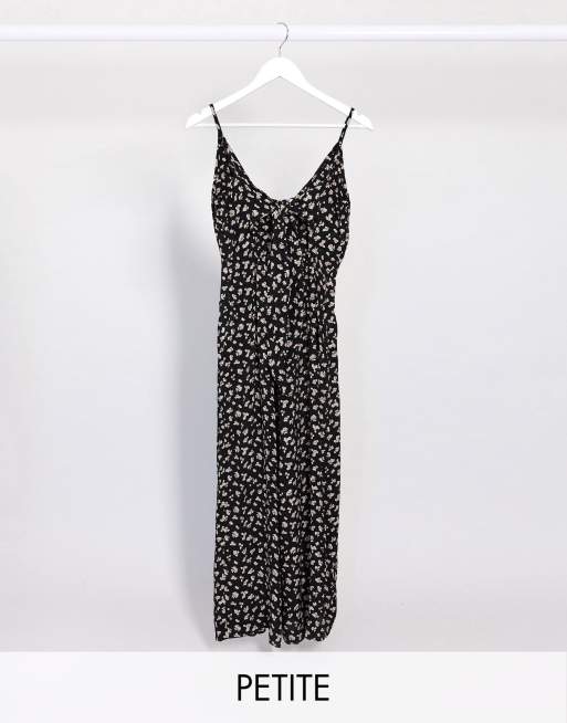 Topshop Petite - Sort jumpsuit i blomsterprint med bindebånd foran