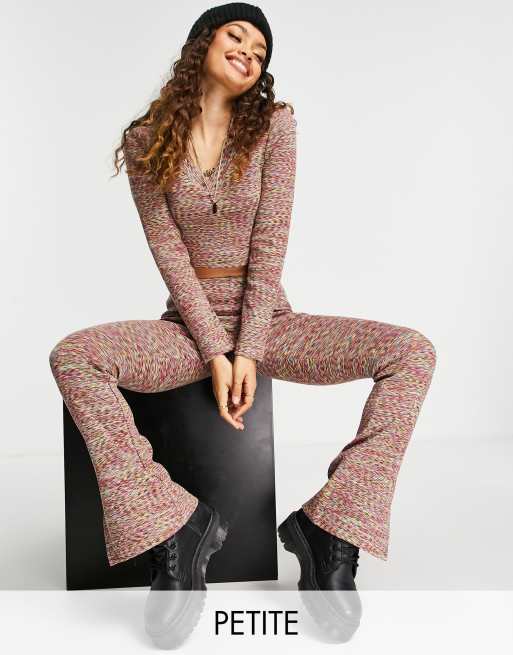 Topshop Petite space dye flared trousers in multi
