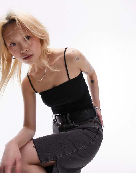 Topshop petite spaghetti strap tube top in black - view 1