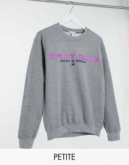Topshop Petite 'sports club' sweatshirt in grey | ASOS