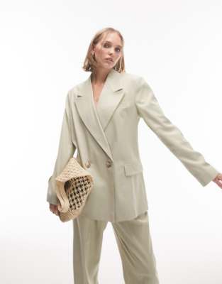 Topshop Petite Straight Blazer In Sage - Part Of A Set-green In Green