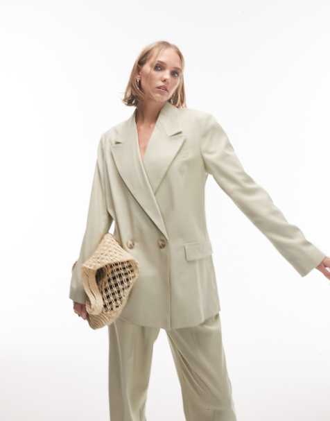 Topshop Petite straight blazer in sage - part of a set - view 1