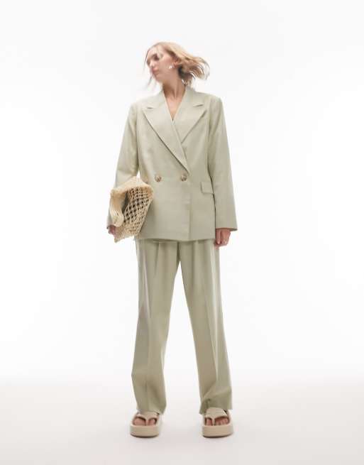 Topshop Petite straight blazer in sage - part of a set, 2 of 4