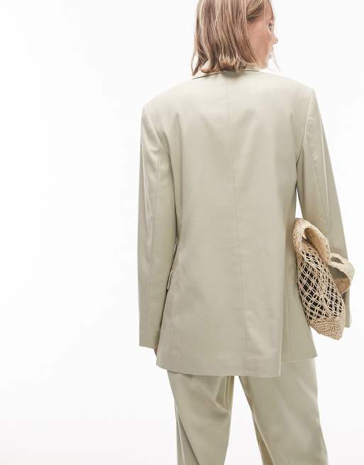 Topshop Petite straight blazer in sage - part of a set, 4 of 4