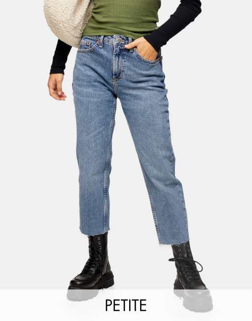 Topshop Petite straight jean in mid blue