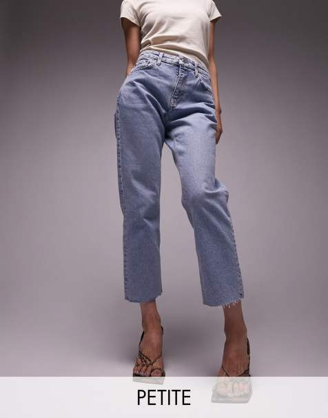 Topshop Petite straight jeans with raw hem in bleach - view 1