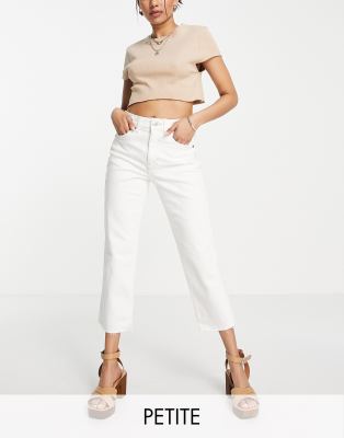 Topshop Petite Straight jeans with raw hem in white