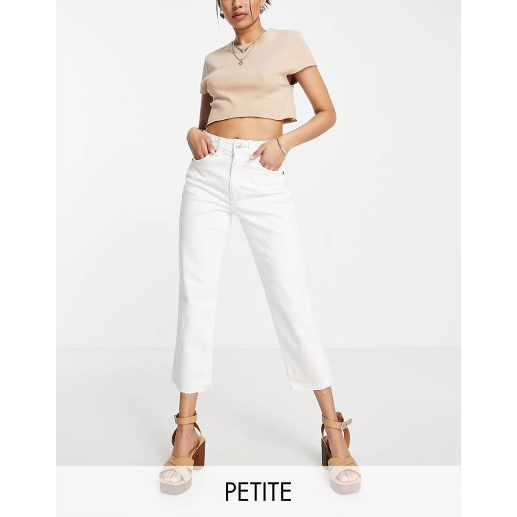 Topshop Petite Straight jeans with raw hem in white