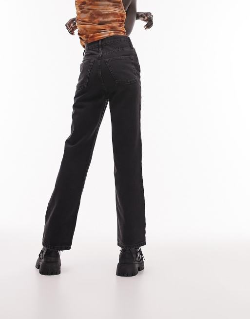 Topshop Petite straight Kort jeans in washed black 