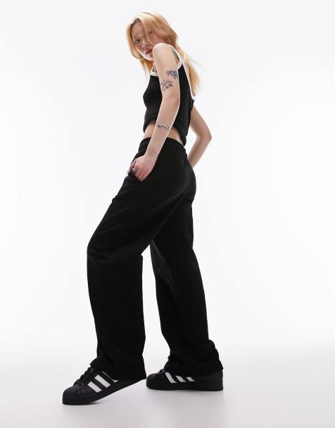 adidas Originals wide leg satin joggers in black