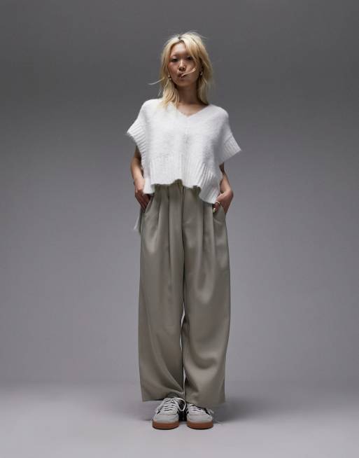 Topshop Petite straight leg smart sweatpants in stone