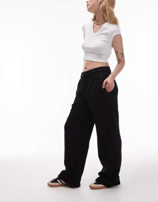 Topshop Petite Straight Leg Sweatpants In Black