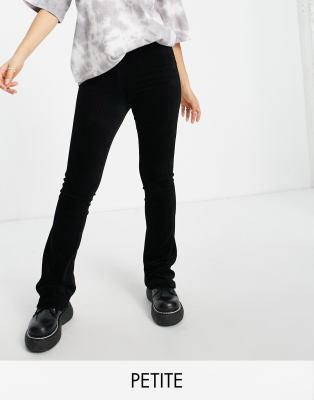Topshop Petite Stretchy Cord Flared Pant In Black In Black