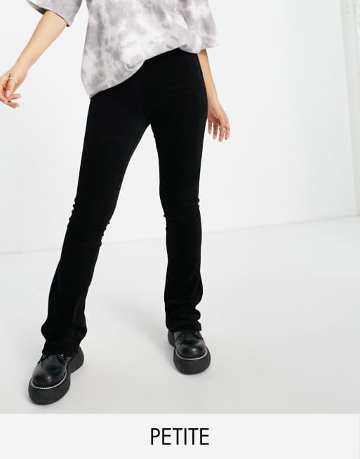 Petite stretchy cord flared trouser in black ASOS
