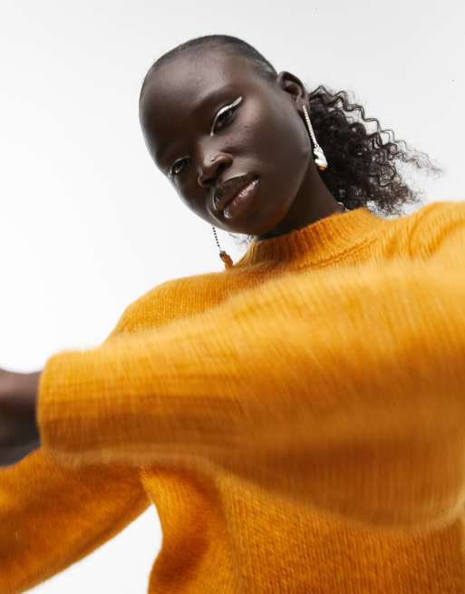 Topshop Petite – Strickpullover in Orange mit Rundhalsausschnitt