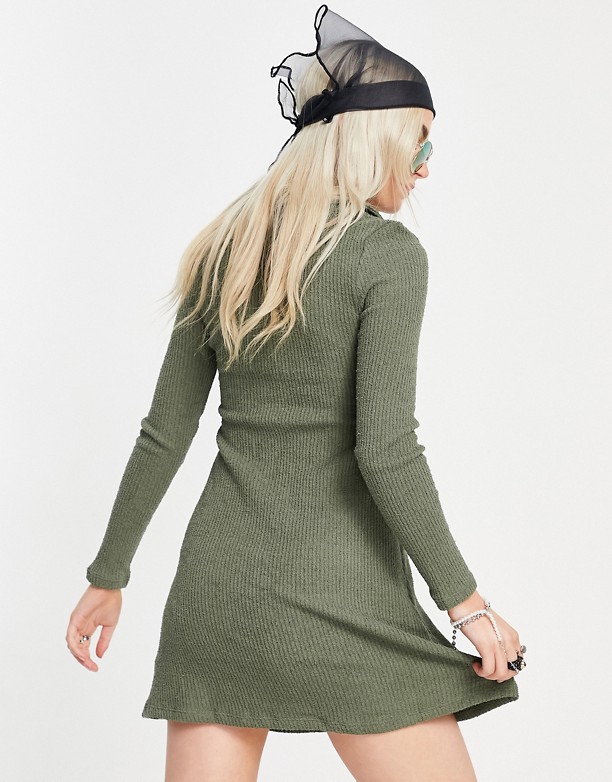  Wylot Topshop Petite – Sukienka mini z kołnierzykiem, w kolorze khaki Green 1