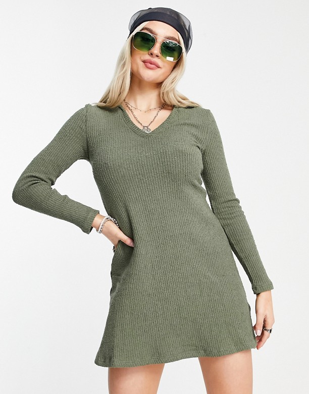  Wylot Topshop Petite – Sukienka mini z kołnierzykiem, w kolorze khaki Green 1