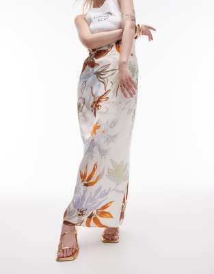 super high waist maxi skirt in multi tropical floral print