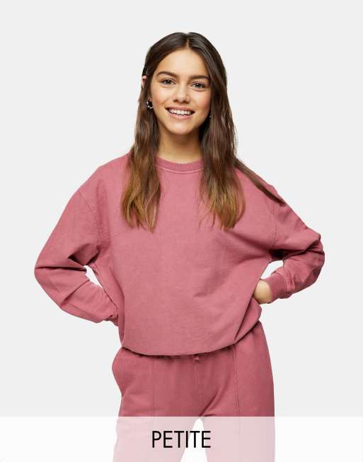 Topshop Petite - Sweat délavé à l'acide - Rose thé