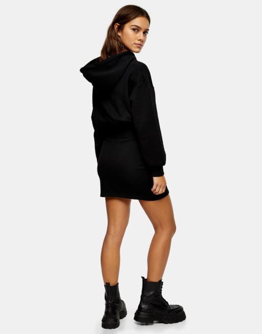 Topshop Petite - Sweat-minikjole med hætte i sort, 2 af 4