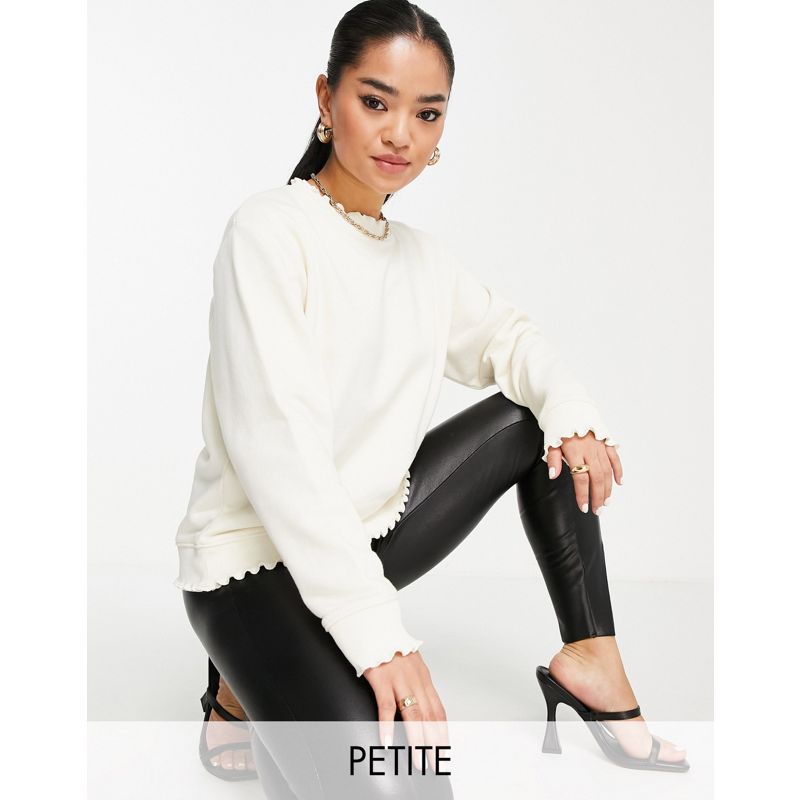 Topshop Petite – Sweatshirt in gebrochenem Weiß mit Rüschenausschnitt