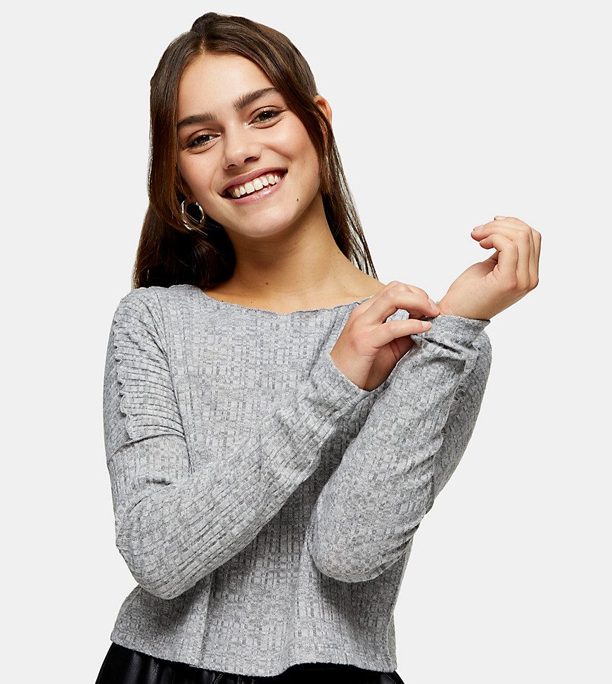 Topshop Petite - Sweatshirt met aan elkaar genaaide vlakken en gerimpelde zoom in grijs