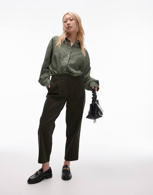 Topshop Petite – Sztruksowe spodnie typu peg w kolorze khaki