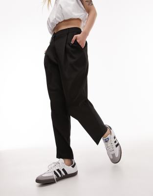 Topshop Petite Tailored Slim High Waisted Pleat Pants In Black