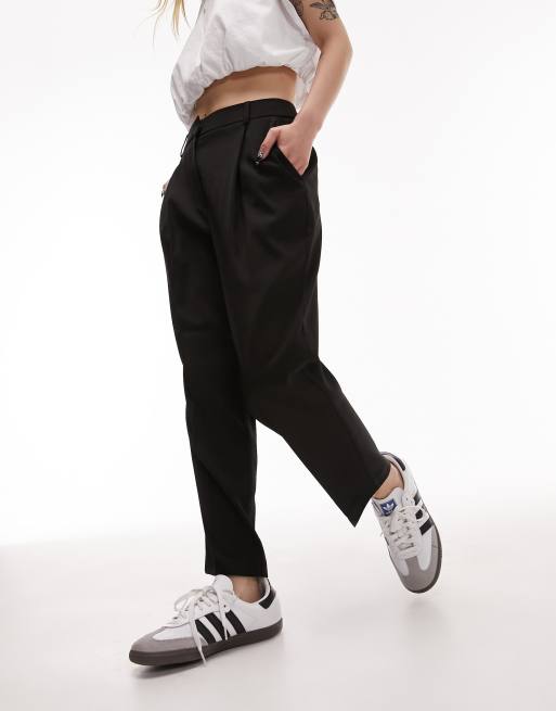 Black Pleated Pants/ High Waist Pants/ Tapered Trousers/ Pants