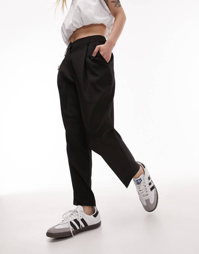 Topshop Petite tailored slim high waisted pleat pants in black