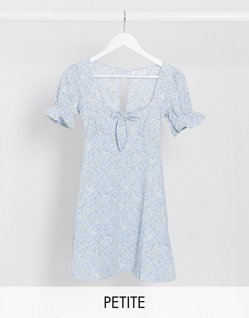 Topshop Petite tie front mini tea dress in pale blue
