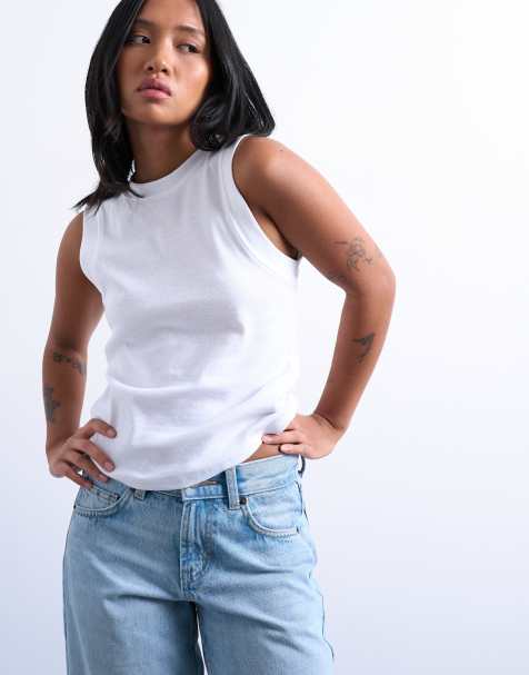 Topshop Petite - Top slim senza maniche bianco - view 1