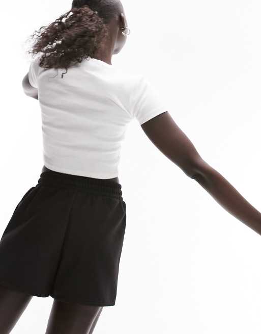 Topshop Petite trackie shorts in black, 3 of 4