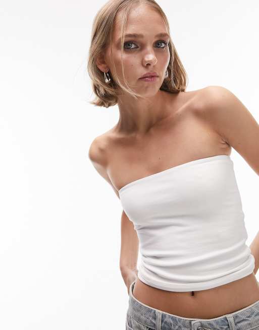 Topshop Petite – Trägerloses Oberteil in Weiß