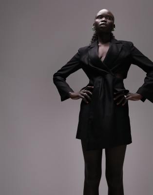 Topshop Petite Twist Blazer Dress With Cut Out In Black