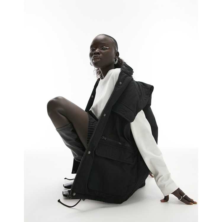 Topshop Petite utility pocket vest in black