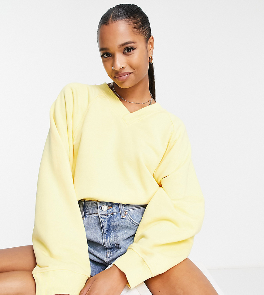 Topshop Petite v neck boxy sweat in yellow