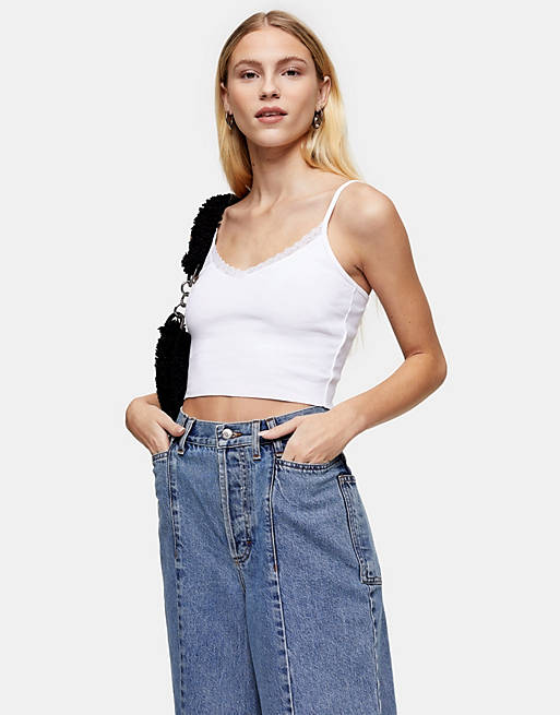 Topshop Petite V-neck cropped cami in white