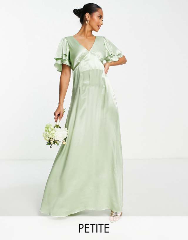 Topshop Petite vera blend bridesmaid heart cut out back midi dress in sage - LGREEN