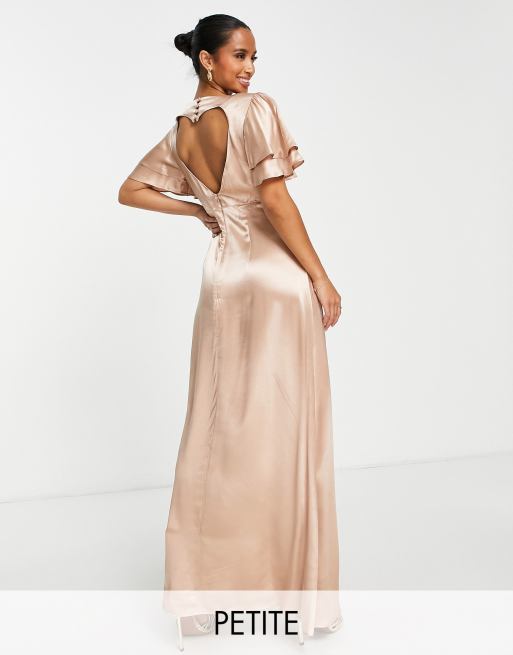 Topshop Petite - Vera - Vestito midi da damigella color cipria con cut-out a cuore sul retro - LPINK