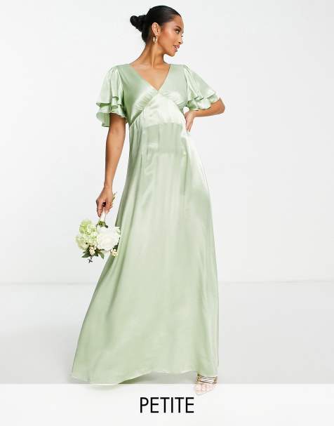 Topshop Petite - Vera - Vestito midi da damigella con cut-out a cuore sul retro verde salvia - LGREEN - view 1
