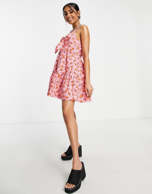 Topshop Petite - Vestito corto rosa e rosso con fiocco, 3 di 4