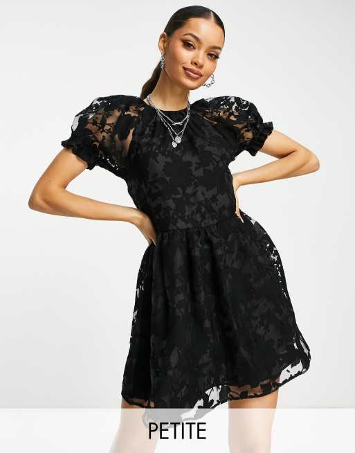 Topshop Petite - Vestito grembiule in organza con maniche a sbuffo