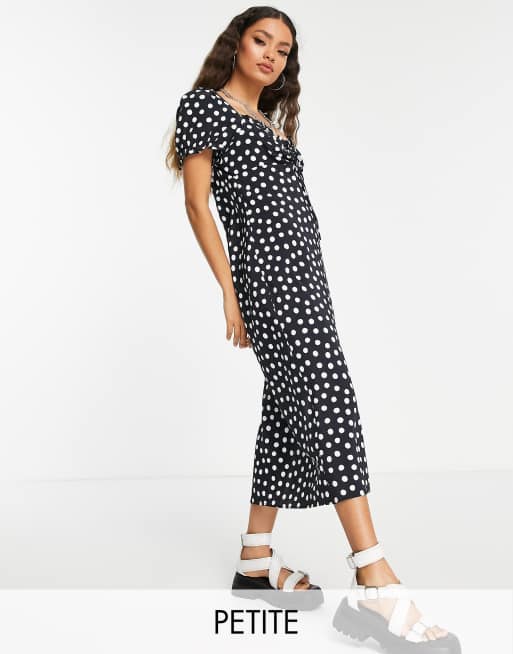 Topshop Petite - Vestito midi con scollo alla Bardot e taglio asimmetrico a pois - MULTI