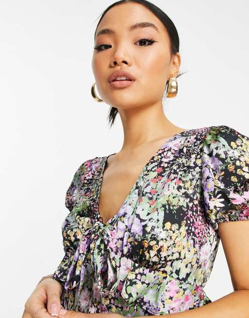 Topshop Petite - Vestito midi con stampa a fiori grandi in colori pastello