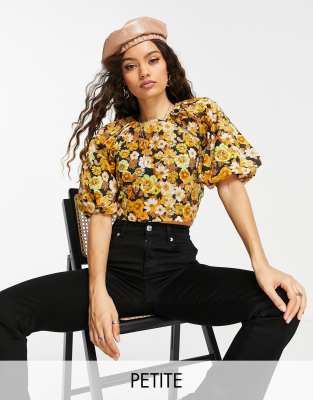 Topshop Petite vintage floral puff sleeve blouse