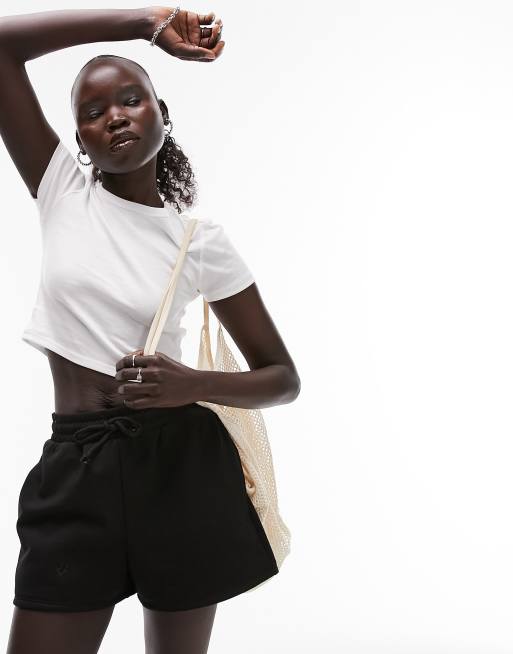 Topshop Petite – Vit, vardaglig t-shirt i krympt design 