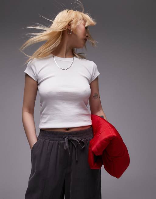 Topshop Petite – Vit vardags-t-shirt i lång modell