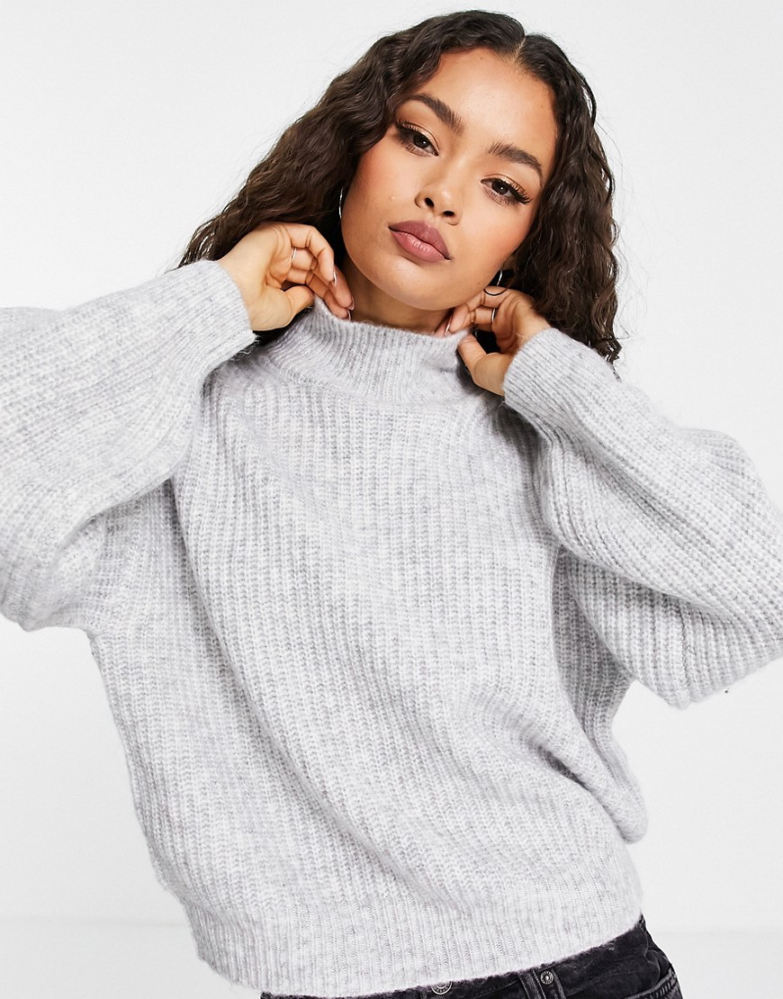 Alternative product photo of Topshop petite waffle stitch funnel jumper in grey
